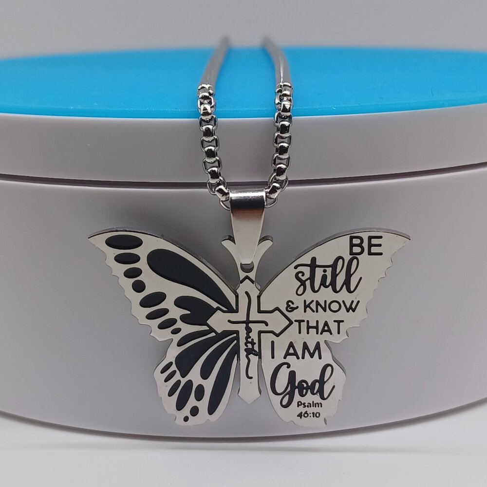 Butterfly Faith: High-Quality Stainless Steel Cross Pendant Necklace 60cm chain